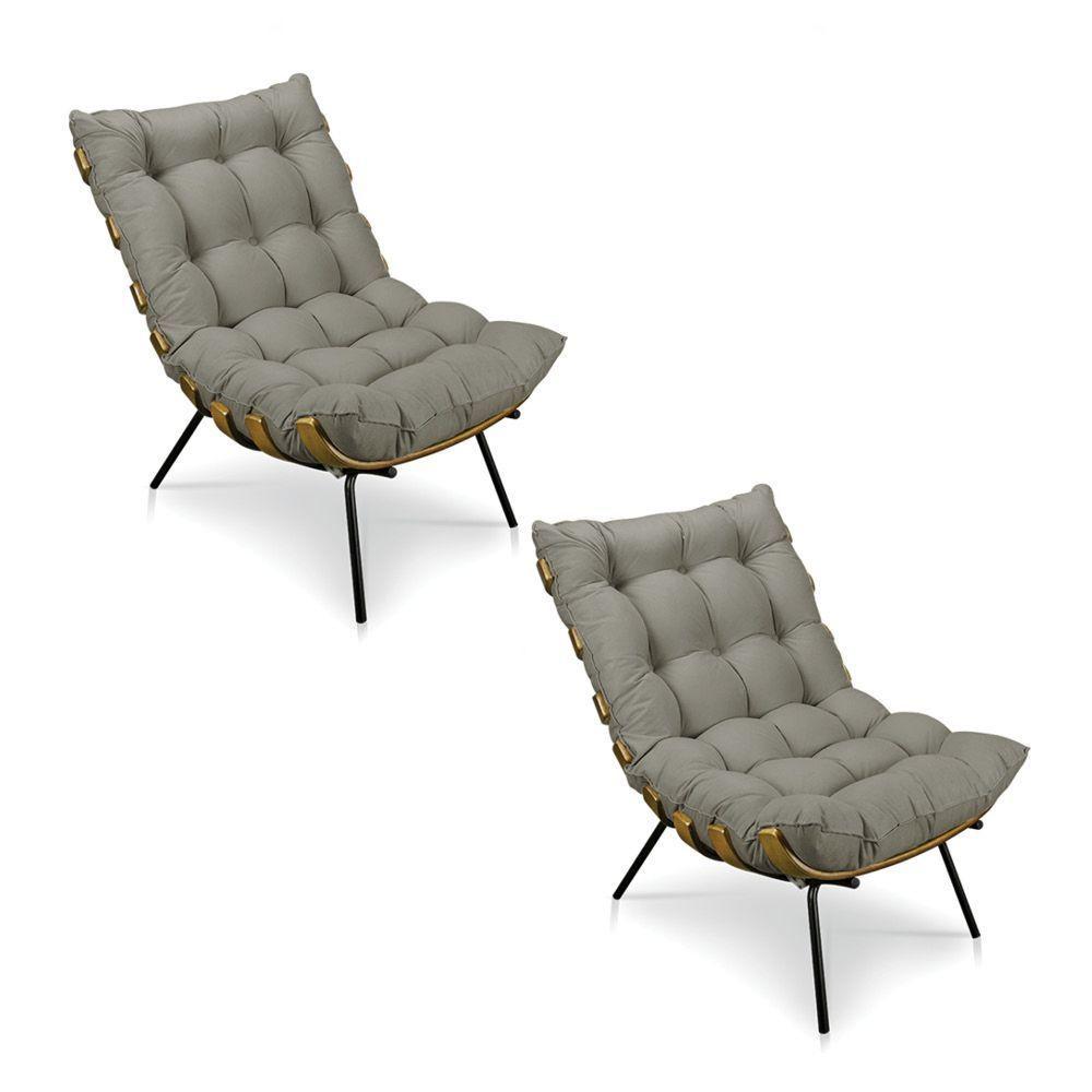 Kit 2 Poltronas Costela Veludo Capuccino - 1