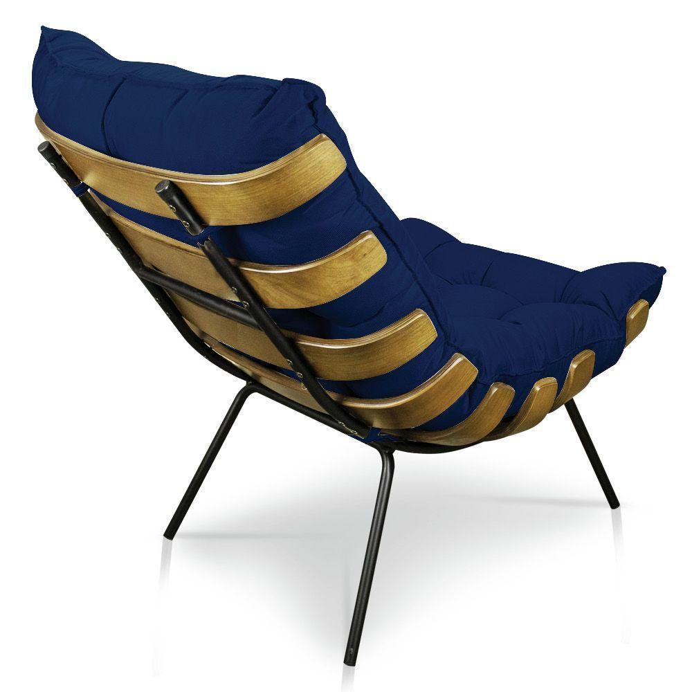 Kit Poltrona E Puff Costela Suede Azul Marinho - 5