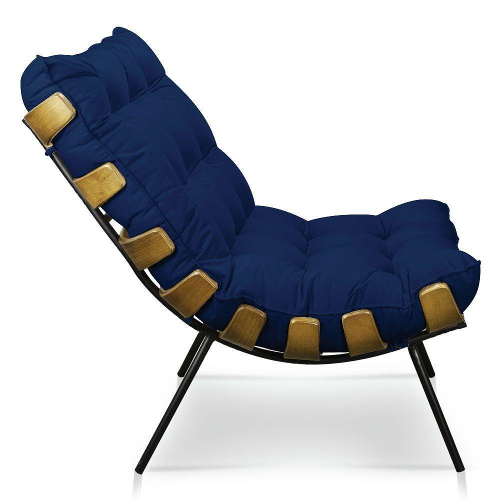 Kit Poltrona E Puff Costela Suede Azul Marinho - 6