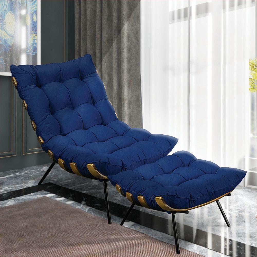 Kit Poltrona E Puff Costela Suede Azul Marinho - 9