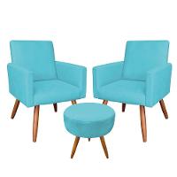 Kit 2 Poltronas E Puff Redonda e Azul Turquesa - 1