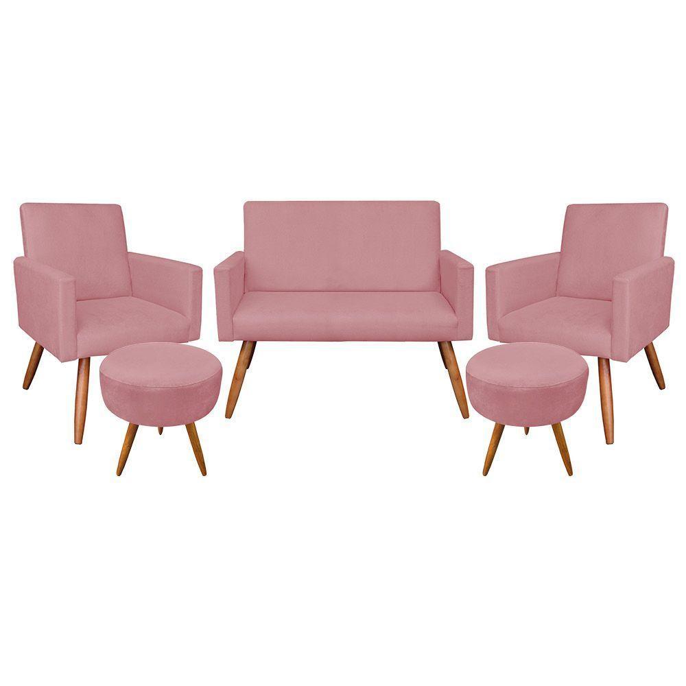 Kit Namoradeira 2 Poltronas 2 Puffs Redondo Rosê Castanho - 1