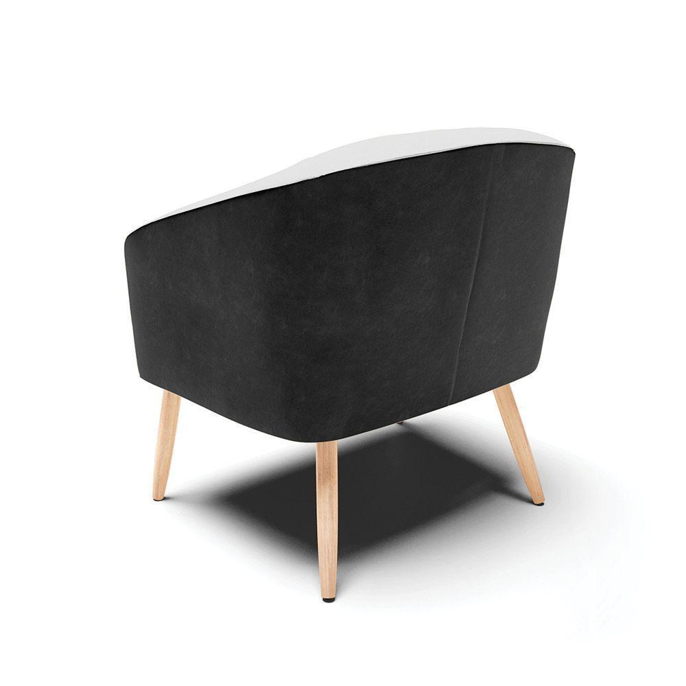 Kit 02 Poltronas Corano Preto Com Linho Cinza Pés Palito - 4