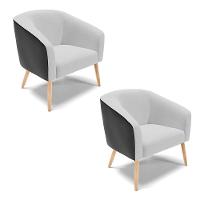 Kit 02 Poltronas Corano Preto Com Linho Cinza Pés Palito - 1