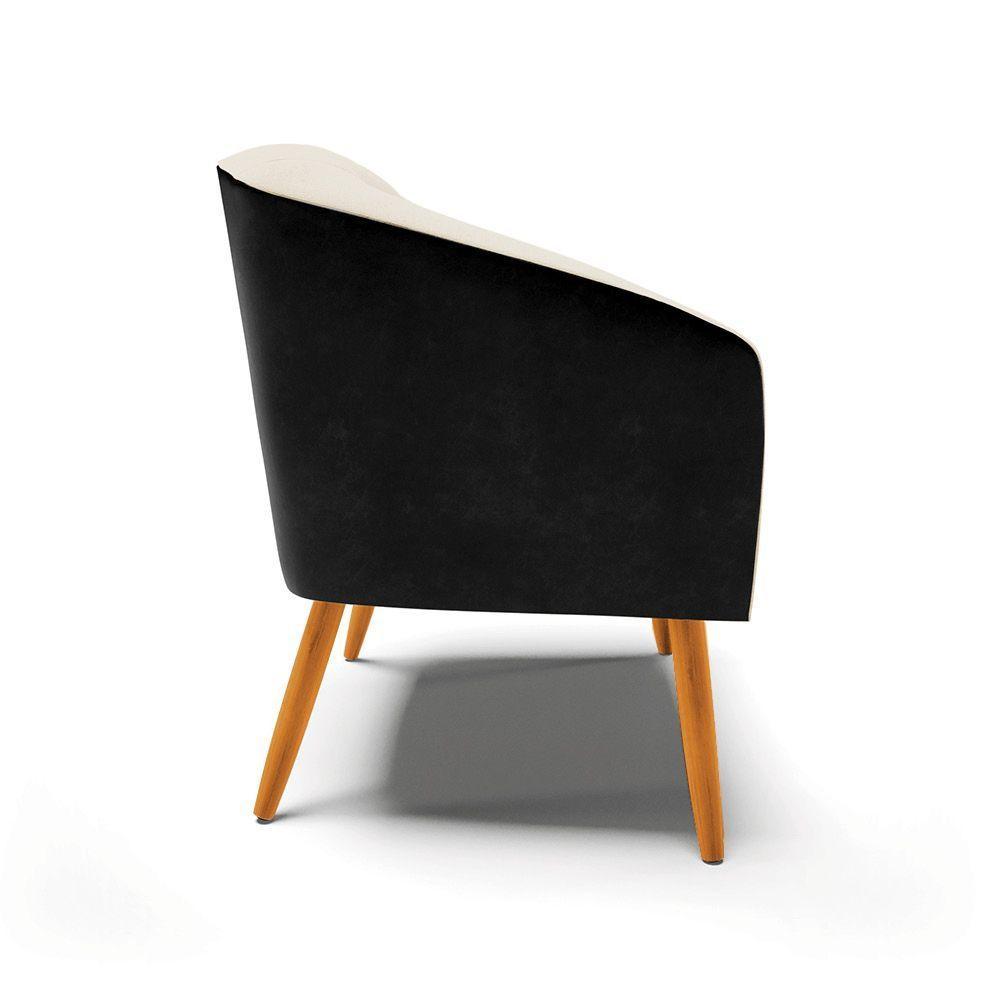 Poltrona Corano Preto Com Linho Bege Pés Palito Castanho - 5