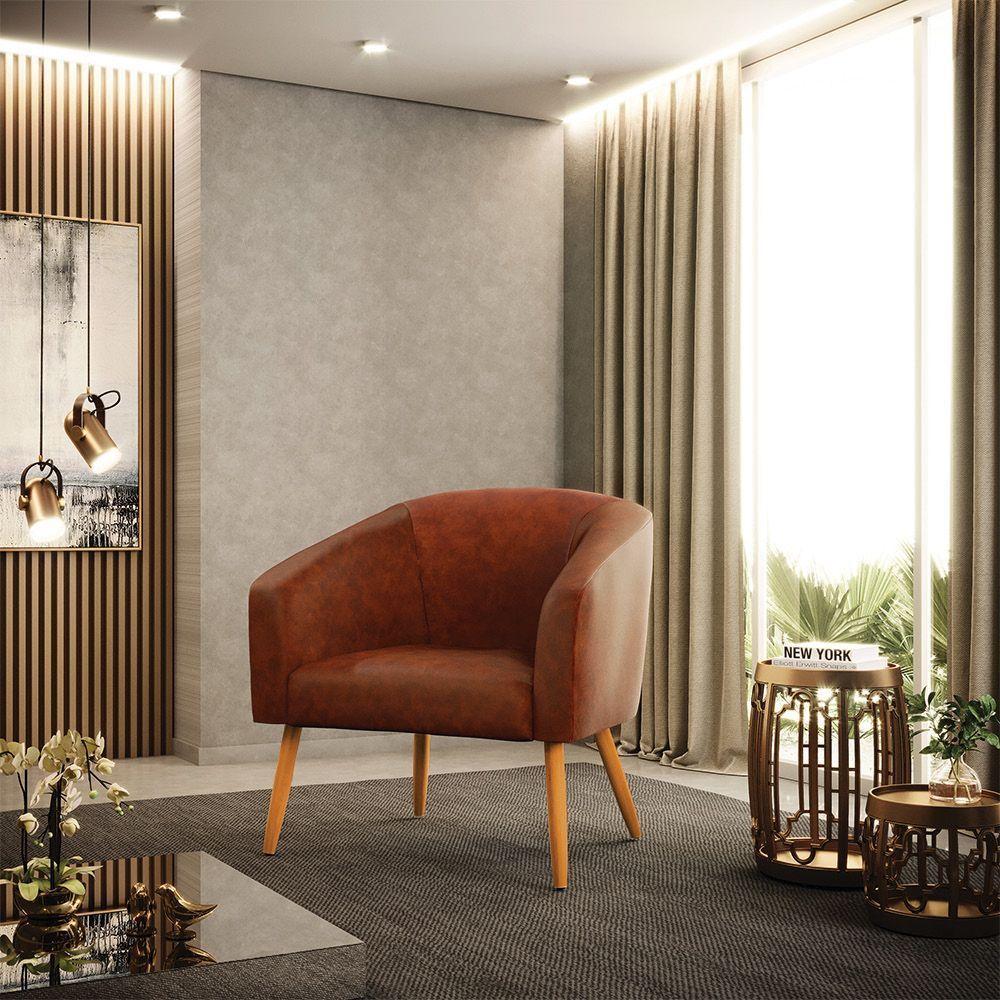 Kit 02 Poltronas Corano Nozes Pés Palito Castanho - 8