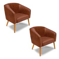 Kit 02 Poltronas Corano Nozes Pés Palito Castanho - 1