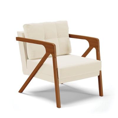 Poltrona Melissa Veludo Base De Madeira Castanho Cor Bege