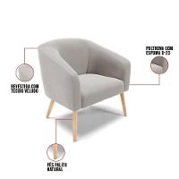 Poltrona Veludo Cinza Pés Palito D'rossi - 3