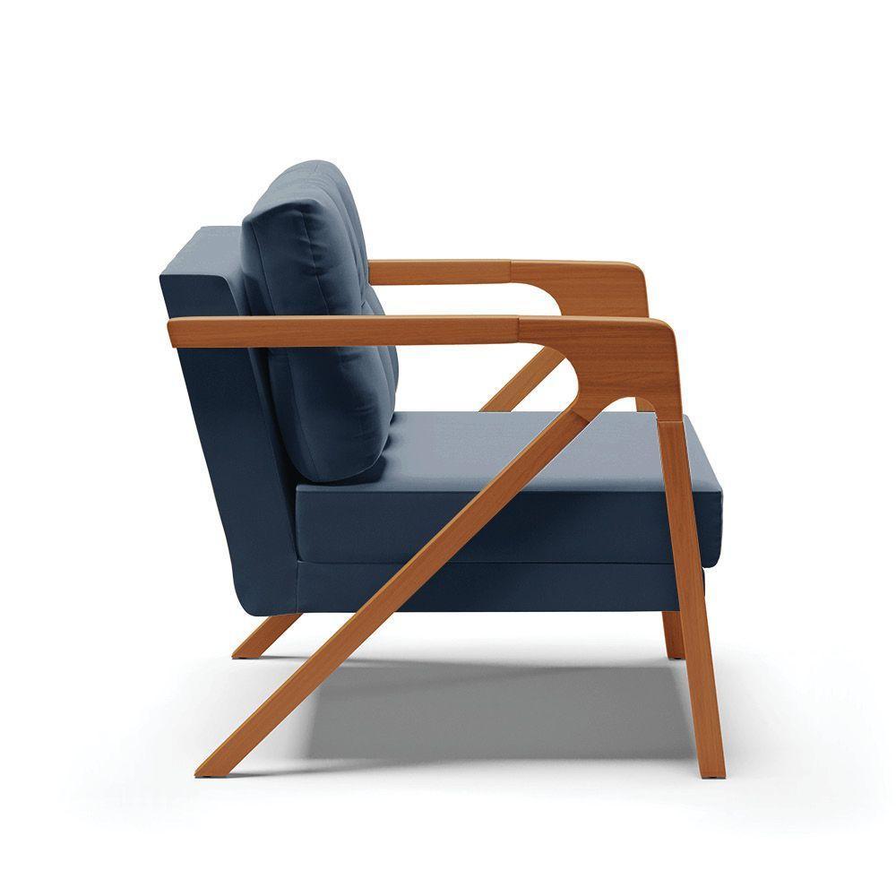 Poltrona Suede Azul Marinho Base De Madeira Castanho - 6