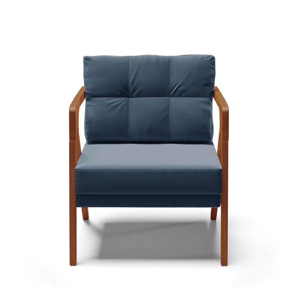 02 Poltronas Suede Azul Marinho Base De Madeira Castanho - 5