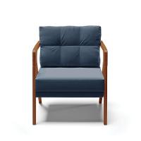 02 Poltronas Suede Azul Marinho Base De Madeira Castanho - 5