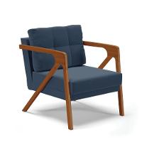 02 Poltronas Suede Azul Marinho Base De Madeira Castanho - 7