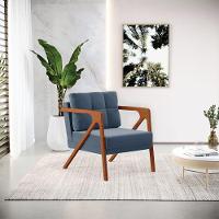 02 Poltronas Suede Azul Marinho Base De Madeira Castanho - 8