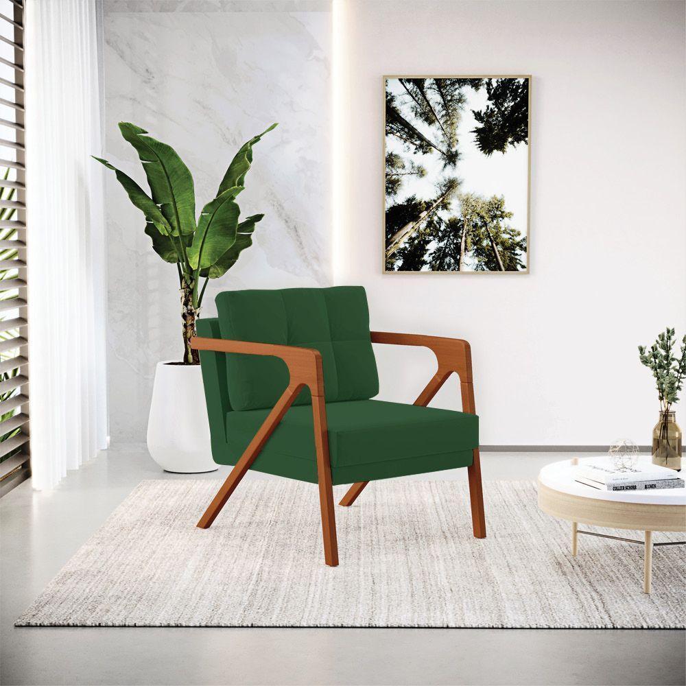 Kit 02 Poltronas Veludo Base De Madeira Castanho Verde - 8