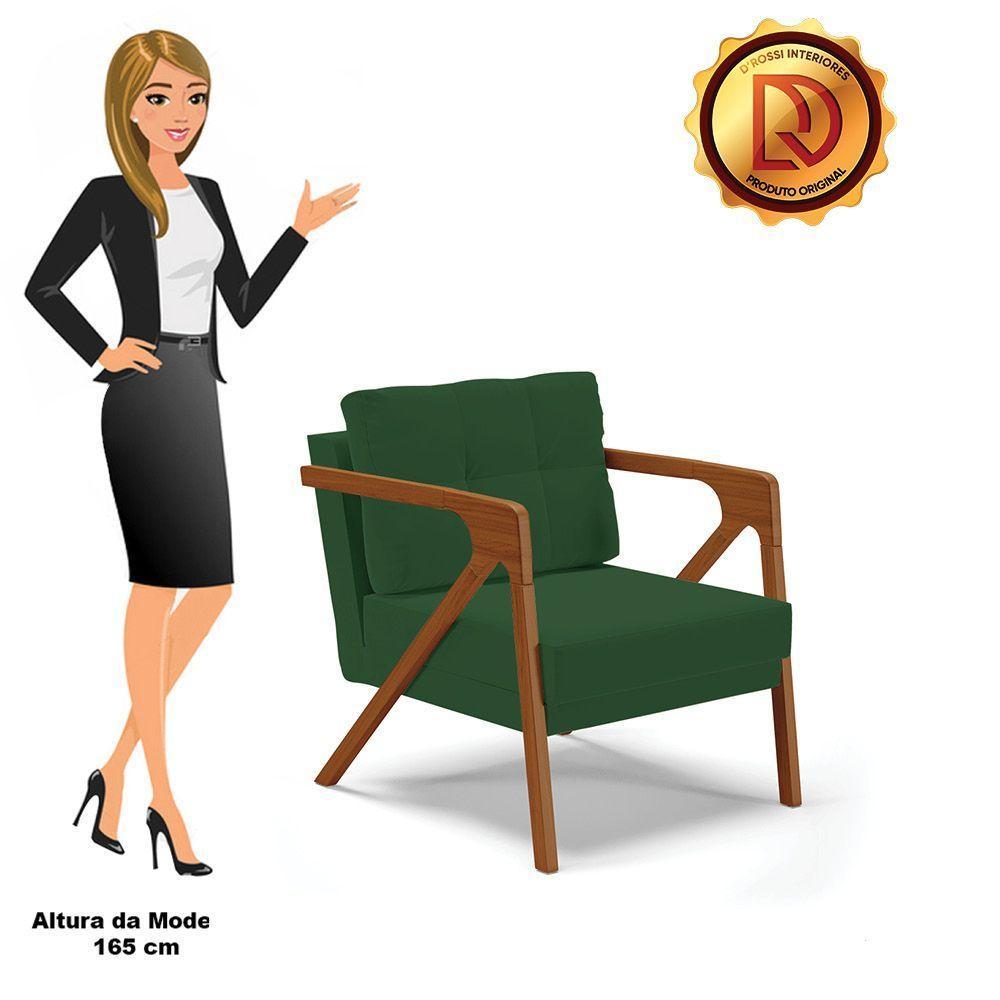 Kit 02 Poltronas Veludo Verde Base De Madeira Castanho - 4
