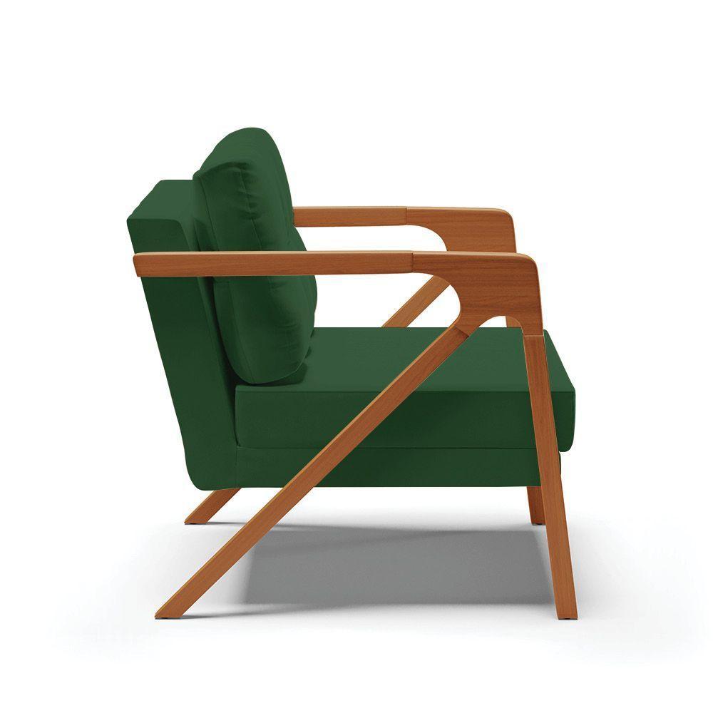 Kit 02 Poltronas Veludo Verde Base De Madeira Castanho - 6