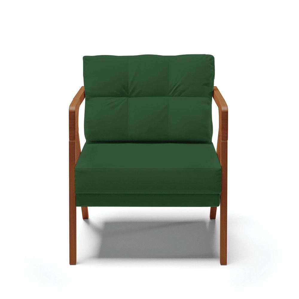 Kit 02 Poltronas Veludo Verde Base De Madeira Castanho - 7