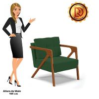 Kit 02 Poltronas Veludo Verde Base De Madeira Castanho