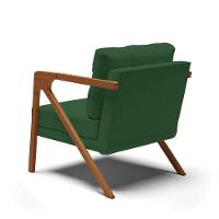 Kit 02 Poltronas Veludo Verde Base De Madeira Castanho - 5