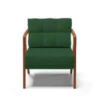 Kit 02 Poltronas Veludo Verde Base De Madeira Castanho - 7