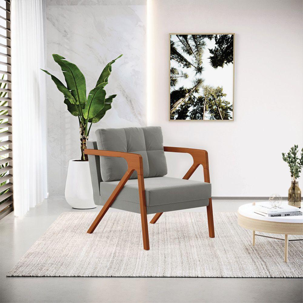 Poltrona Melissa Suede Base De Madeira Castanho Cor Grafite - 3