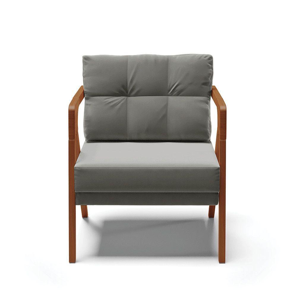 Poltrona Melissa Suede Base De Madeira Castanho Cor Grafite - 8