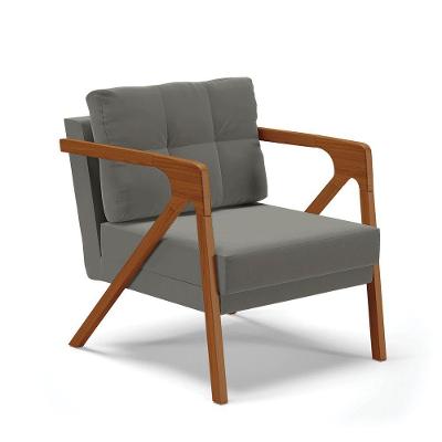Poltrona Melissa Suede Base De Madeira Castanho Cor Grafite