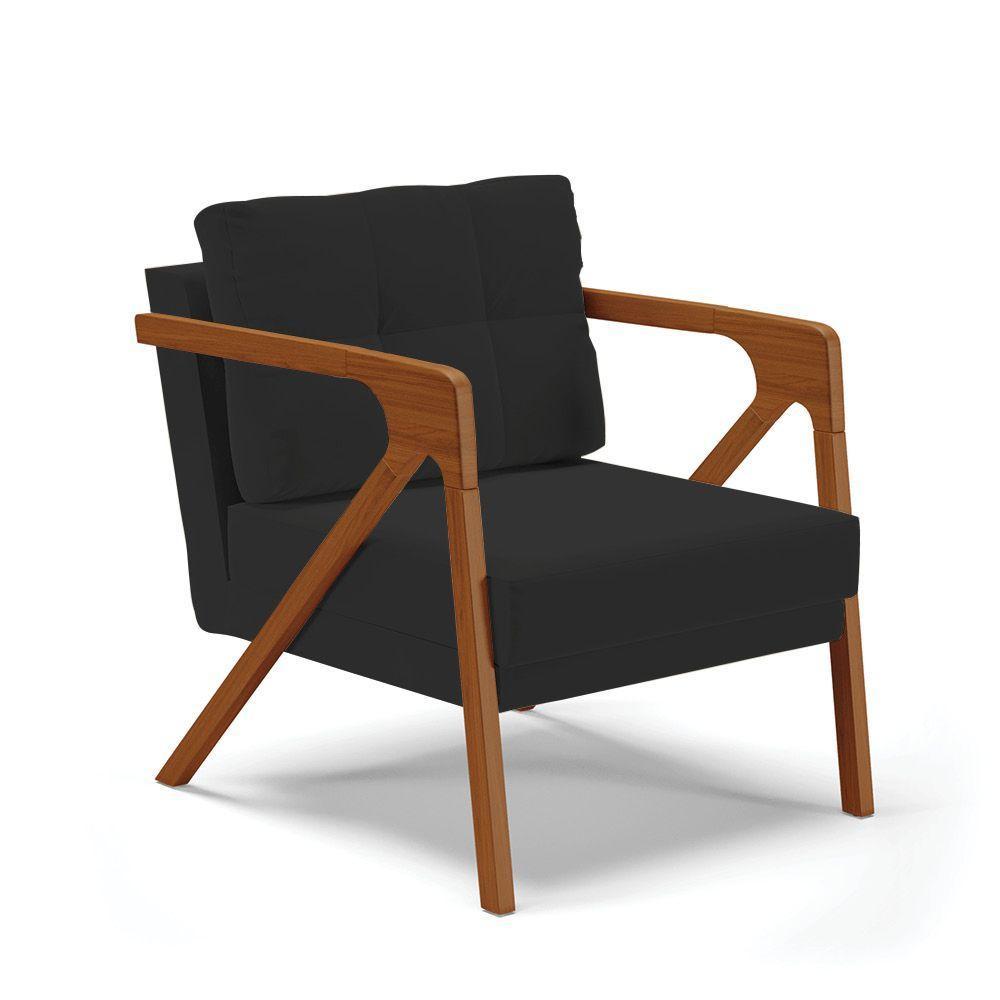 Poltrona Melissa Veludo Preto Base De Madeira Castanho - 1