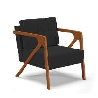 Poltrona Melissa Veludo Preto Base De Madeira Castanho - 1