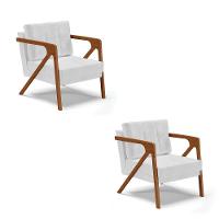 Kit 02 Poltronas Corano Branco Base De Madeira Castanho - 1