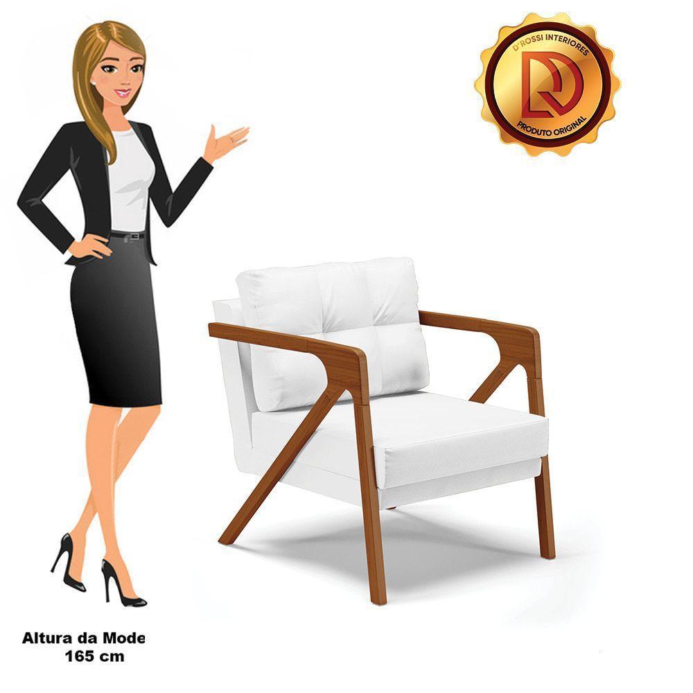 Kit 02 Poltronas Corino Base De Madeira Castanho Branco - 3
