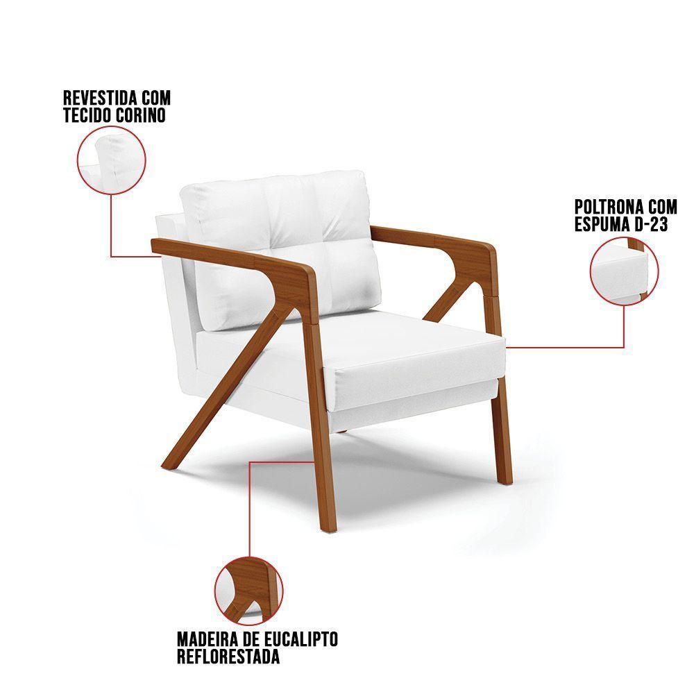 Kit 02 Poltronas Corino Base De Madeira Castanho Branco - 4