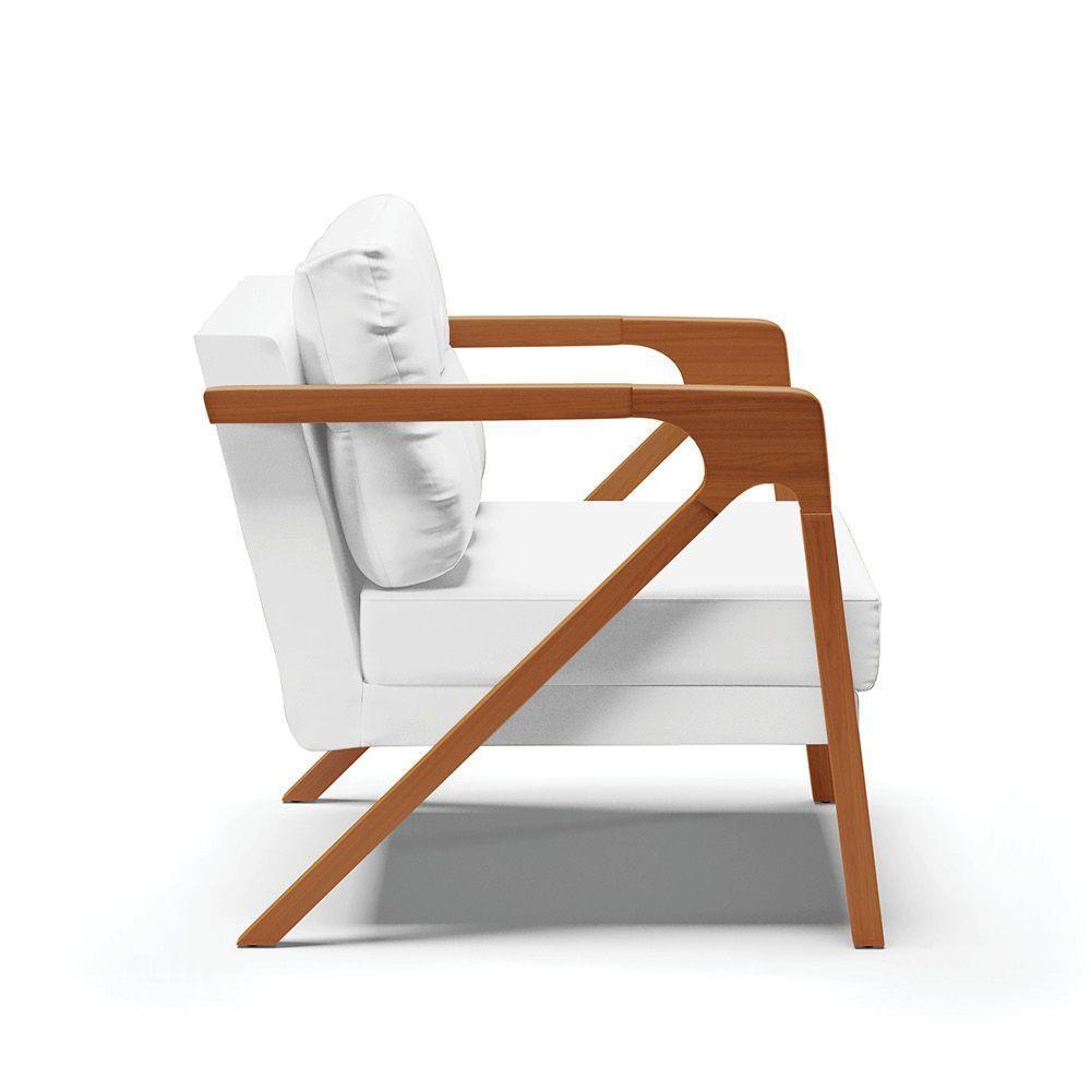 Kit 02 Poltronas Corino Base De Madeira Castanho Branco - 6