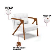 Kit 02 Poltronas Corino Base De Madeira Castanho Branco