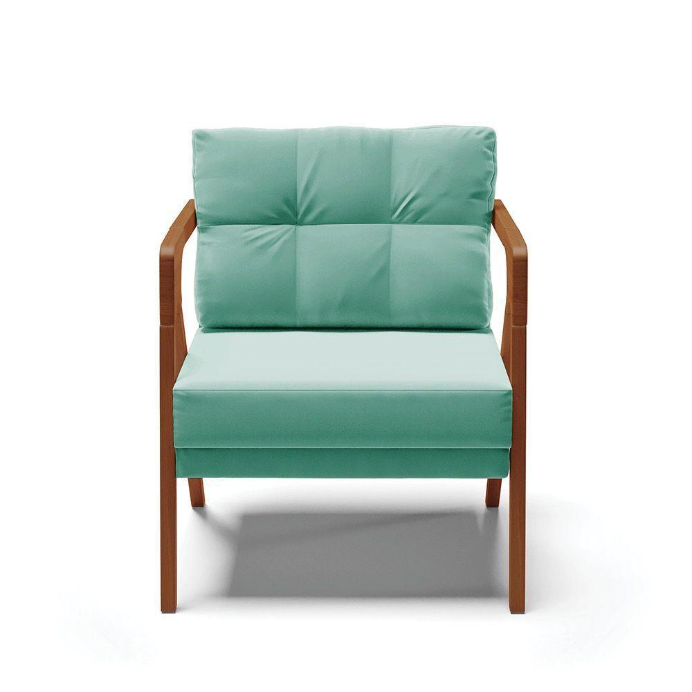 Poltrona Suede Base De Madeira Castanho Azul Turquesa - 8