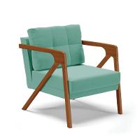 Poltrona Suede Base De Madeira Castanho Azul Turquesa - 1