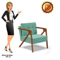 Poltrona Suede Base De Madeira Castanho Azul Turquesa - 7