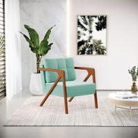 Poltrona Suede Base De Madeira Castanho Azul Turquesa - 9