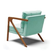 Poltrona Suede Base De Madeira Castanho Azul Turquesa - 11