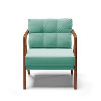 Poltrona Suede Base De Madeira Castanho Azul Turquesa - 15