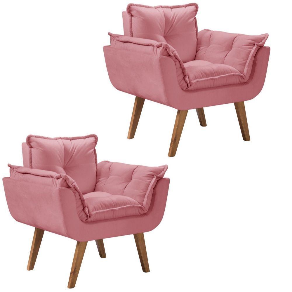Kit 2 Poltronas Opalla Pés Palito 1 Lugar D Salla Rosa - 1