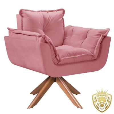 Poltrona Opalla Giratória Madeira Suede D Salla Rosa
