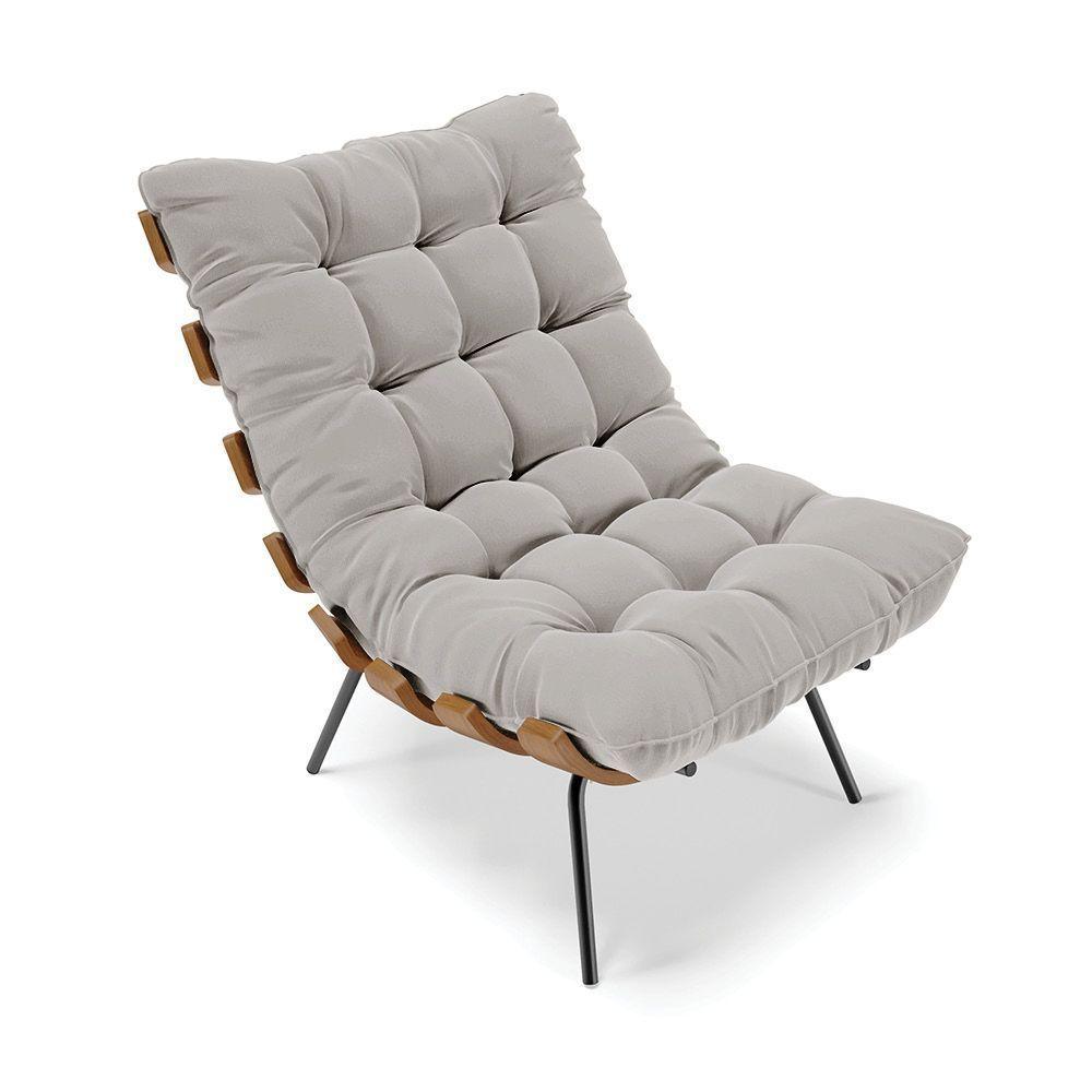 Poltrona Costela Veludo Cinza Base Metálica Preto - D'Rossi - 1