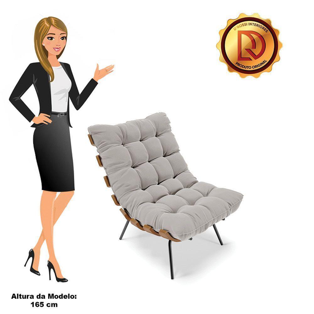 Poltrona Costela Veludo Cinza Base Metálica Preto - D'Rossi - 4