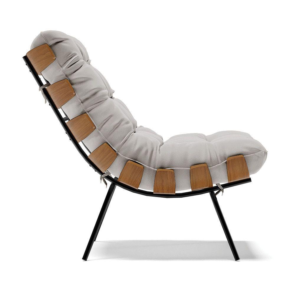 Poltrona Costela Veludo Cinza Base Metálica Preto - D'Rossi - 6