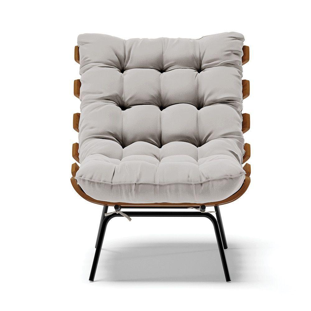 Poltrona Costela Veludo Cinza Base Metálica Preto - D'Rossi - 7