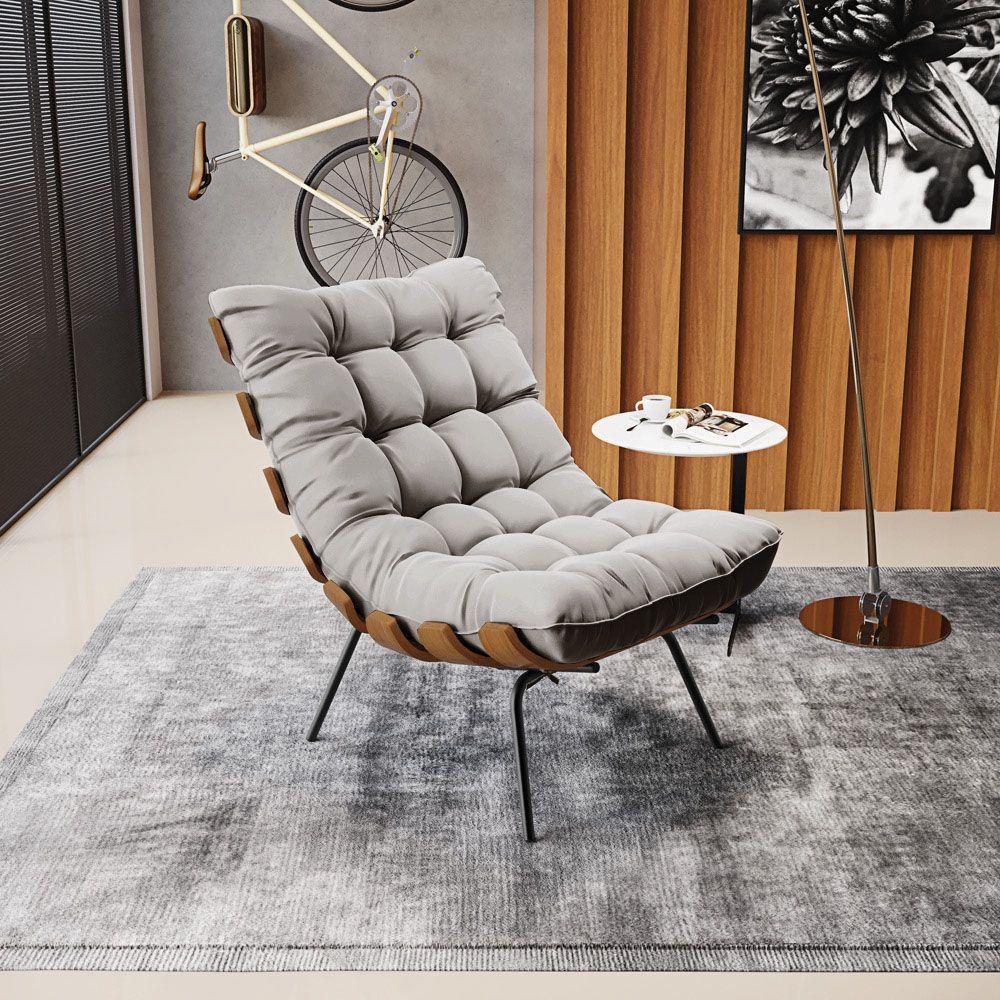 Poltrona Costela Veludo Cinza Base Metálica Preto - D'Rossi - 8