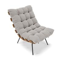 Poltrona Costela Veludo Cinza Base Metálica Preto - D'Rossi - 1