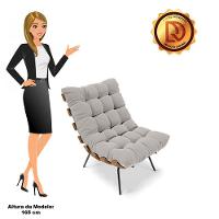 Poltrona Costela Veludo Cinza Base Metálica Preto - D'Rossi